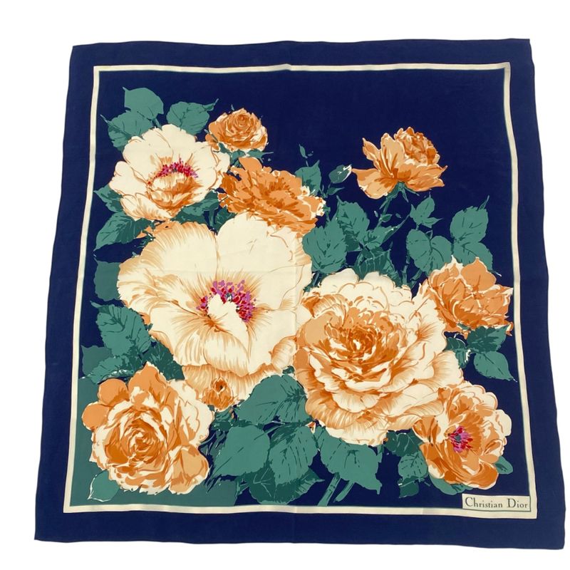 Christian DIOR Scarf Silk Floral Pattern Logo Multicolor