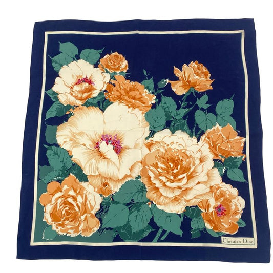Christian DIOR Scarf Silk Floral Pattern Logo Multicolor