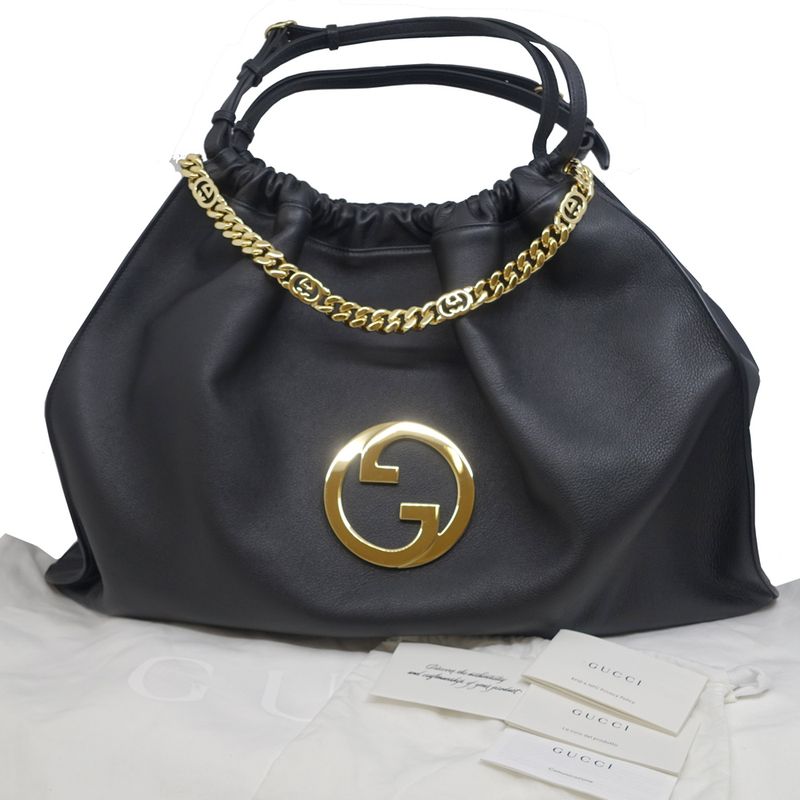 Gucci Blondie 2WAY Bag Hand Shoulder - 747372 Leather RFID Black Gold