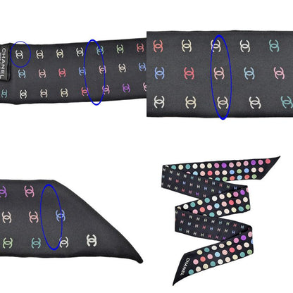 Chanel Headband Twill Black Multicolor Dot Coco Mark Silk Scarf