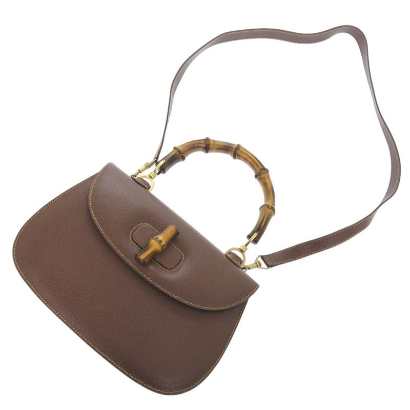 Gucci Bamboo 2WAY 000 926 0633 Leather Brown Handbag Brown 1074 Gucci