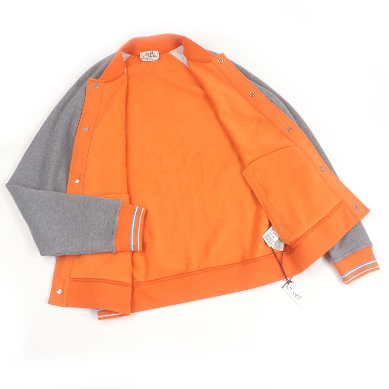 Hermes 2021 H Logo Embroidery Serie Button Blouson Jacket Stadium Jacket Orange