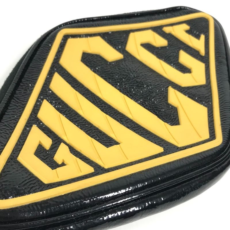 Gucci Clutch Bag Game List Logo 524316 Patent Leather Black