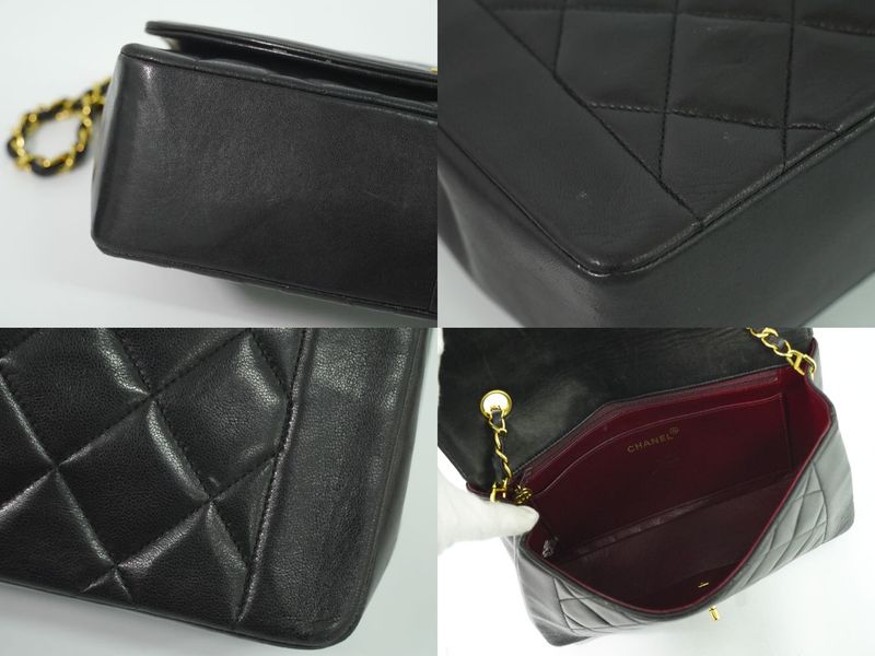 Authentic Chanel Diana Coco Mark Matelasse Chain Shoulder Bag Pochette Lambskin