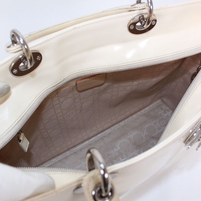 Christian Dior Enamel White Handbag Silver