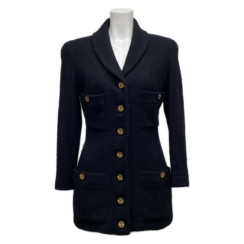 Chanel Jacket Size 36 S Ladies - 20923 Black Long Sleeves Tweed 4 Pockets Coco