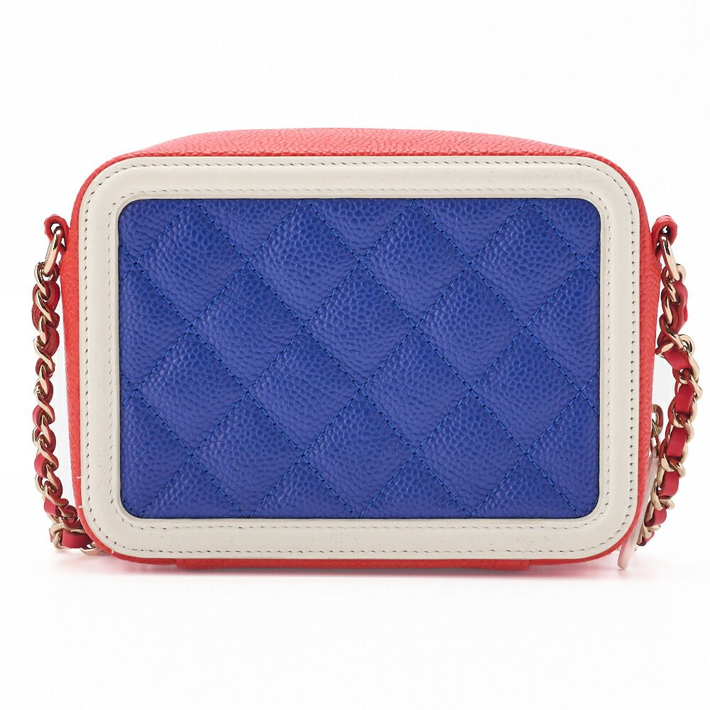 Chanel Shoulder Bag Coco Mark CC Filigree Mini Caviar Skin Red X Multicolor