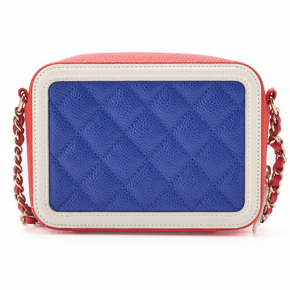 Chanel Shoulder Bag Coco Mark CC Filigree Mini Caviar Skin Red X Multicolor