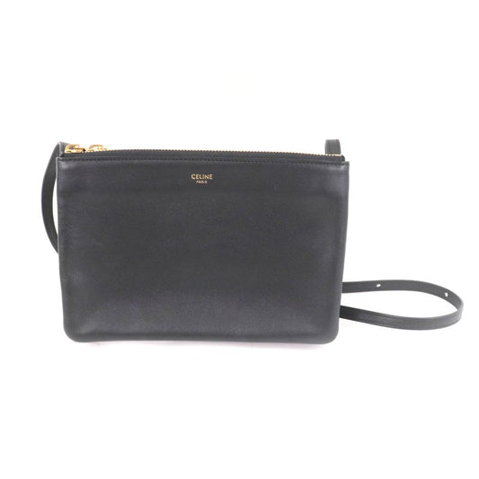 Celine 19203 Trio Small Smooth Lamb Skin Shoulder Bag Black Gold Hardware