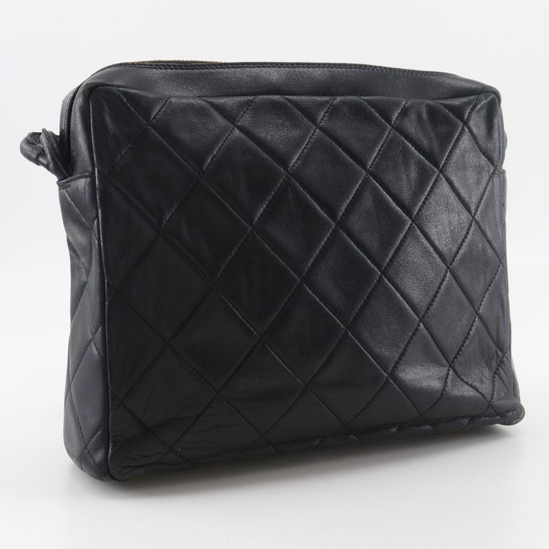 Chanel Matelasse Coco Mark Rope Vintage Lambskin Black Ladies Shoulder Bag