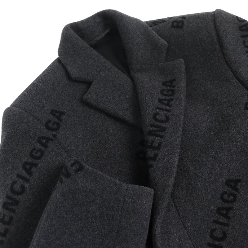 Balenciaga 595272 Shifted COAT 100% Cashmere Long Coat With Logo Pattern