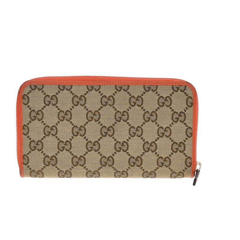 Gucci Long Wallet Round Zipper GG Canvas Leather Orange Beige 33kb040
