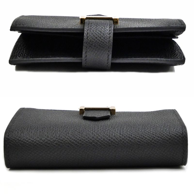 Hermes Bearn Mini Bifold Wallet Black Gold Hardware Vo-epson Black Noir