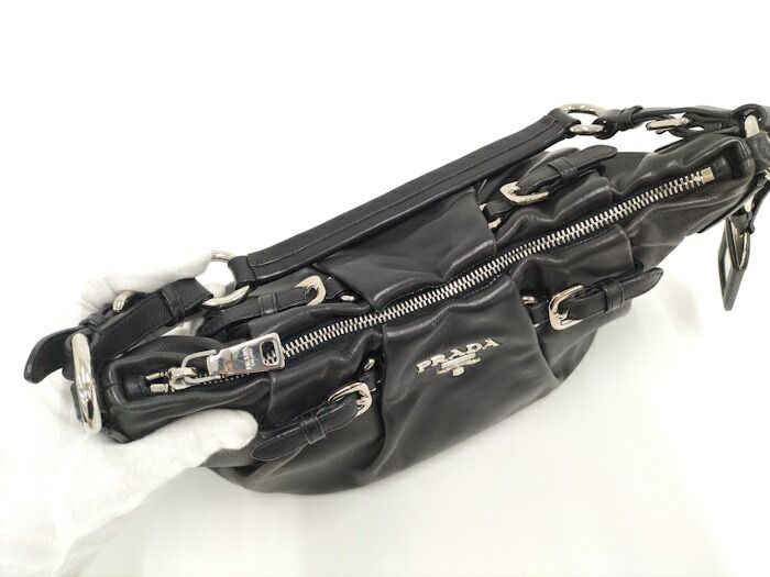 Prada One Shoulder Bag Leather Black Br3795