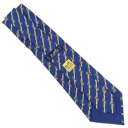 Hermes Necktie Harness 9cm (3.54in) Silk Navy and Multicolor Navy Blue Belt