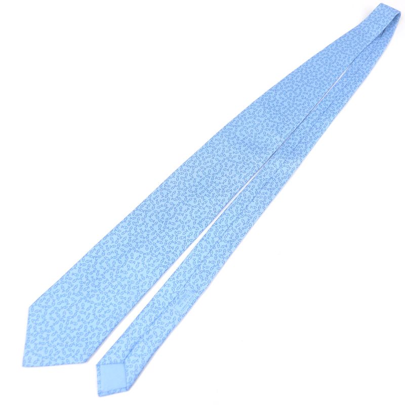 Hermes 100% Silk Alligator Wide Tie Light Blue With Box Made In France Men's