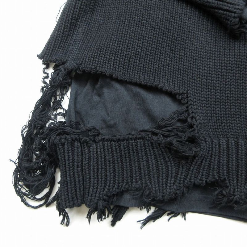 21aw Balenciaga 662718 T3212 Destroyed Knit Hoodie Black Campaign Logo XS