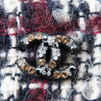 CHANEL 22AW P73601 Tweed Shorts With Rhinestone Coco Mark Navy Bordeaux White