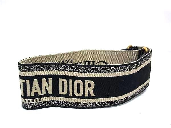 Christian Dior Shoulder Strap For Embroidery Canvas Bag Black Fu2586