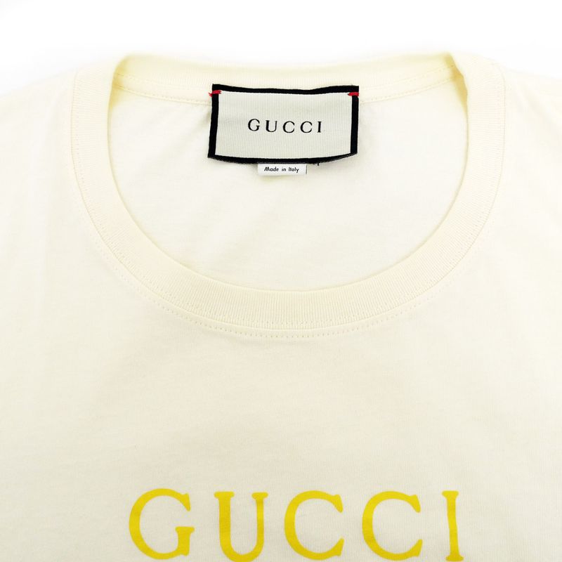 Gucci Webline Logo Print T-shirt XL Size 615044 Cream Color Cotton