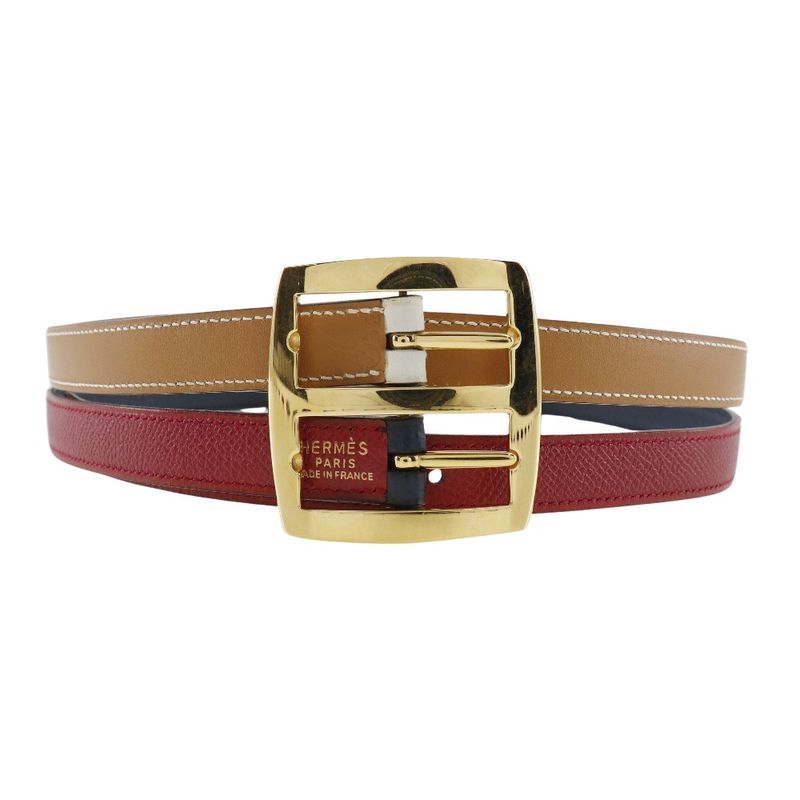 Hermes Reversible Courchevel X Swift Blue Indigo/rouge Vif 0X Women's Belt