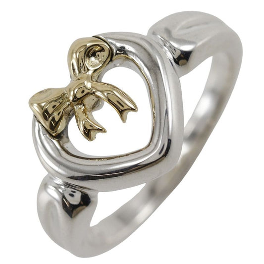 Tiffany & Co Heart Ribbon Silver 925 X 18K Yellow Gold #7.5 Ladies 2.9g Ring