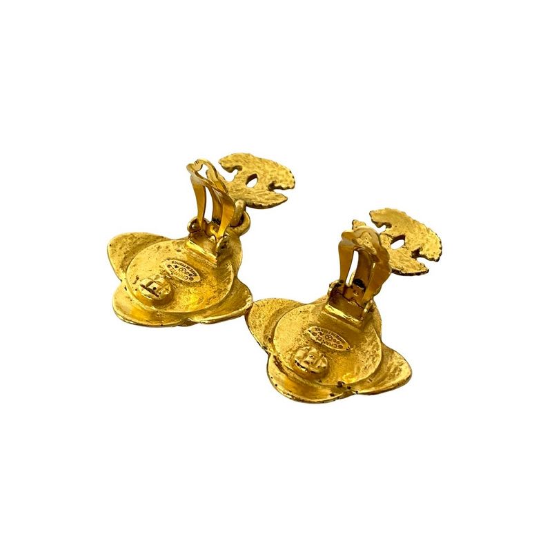 Chanel Vintage Coco Mark Flower Motif Earrings Ear Cuff Gold 96A