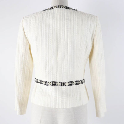 CHANEL 03P P21247 Cotton Linen Blend Coco Beaded Decoration Collarless Single