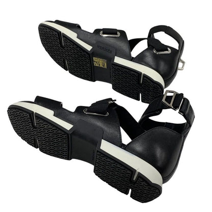 Hermes Sandals Shoes Leather Black Strap