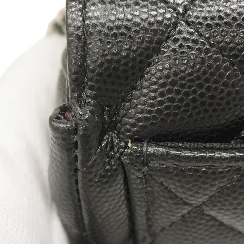 Chanel Shoulder Bag Matelasse Caviar Skin Black Silver Hardware Women