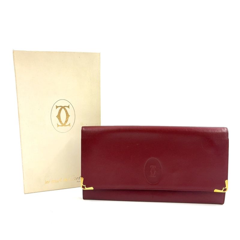 Cartier Mustline Leather Bordeaux Clutch Bag Gold 7 318 4 155