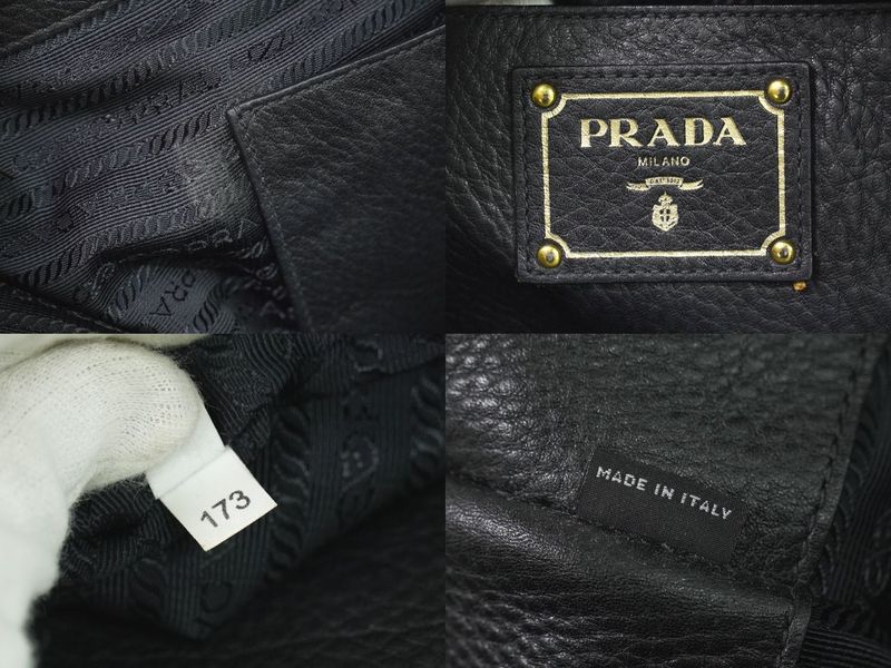 Authentic Prada Leather 2WAY Shoulder Bag Tote Handbag Pochette Black Bag
