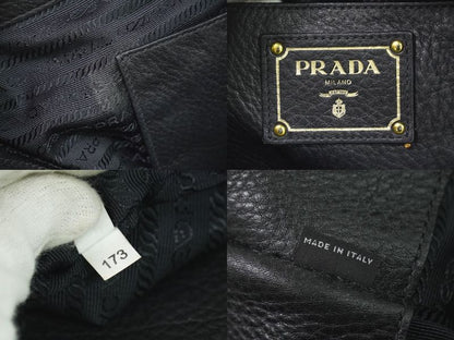 Authentic Prada Leather 2WAY Shoulder Bag Tote Handbag Pochette Black Bag