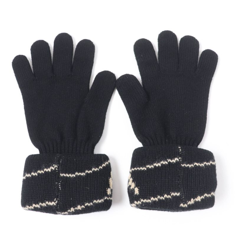 Hermes Margiela Period 100% Cashmere H Embroidered Knit Gloves Black SM Made In