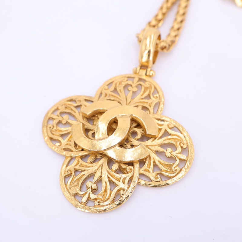 Chanel Chain Necklace Coco Mark Gold Accessory Vintage Flower Motif Ladies