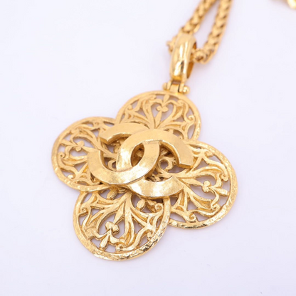 Chanel Chain Necklace Coco Mark Gold Accessory Vintage Flower Motif Ladies
