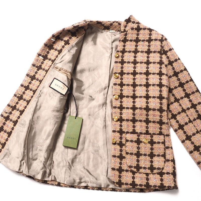 2022Gucci Skirt Suit Size 36 (155 80Y) GG Logo Gold Button Tweed