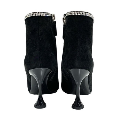 Chanel Boots Short Boots Shoes Suede Fabric Black Rhinestone Star