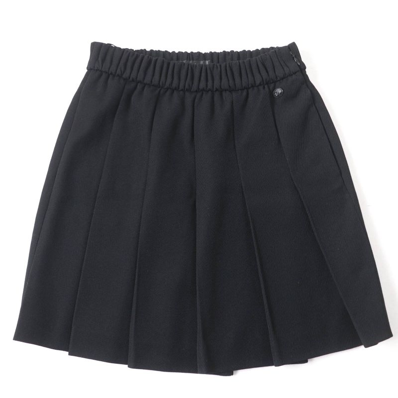 CHANEL P46707v34279 100% Wool Coco Mark Button Pleated Skirt Black 34 Made In