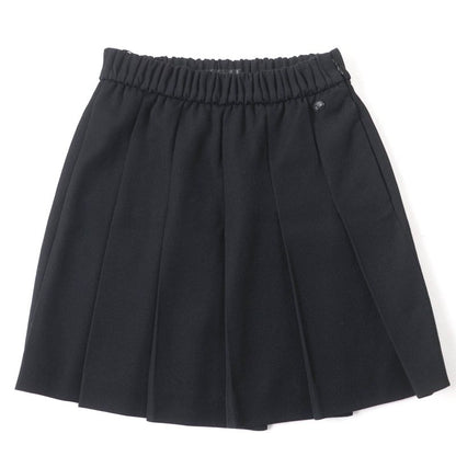 CHANEL P46707v34279 100% Wool Coco Mark Button Pleated Skirt Black 34 Made In