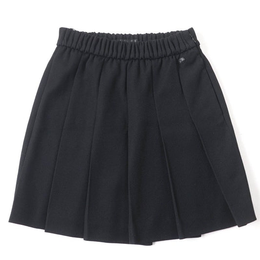 CHANEL P46707v34279 100% Wool Coco Mark Button Pleated Skirt Black 34 Made In