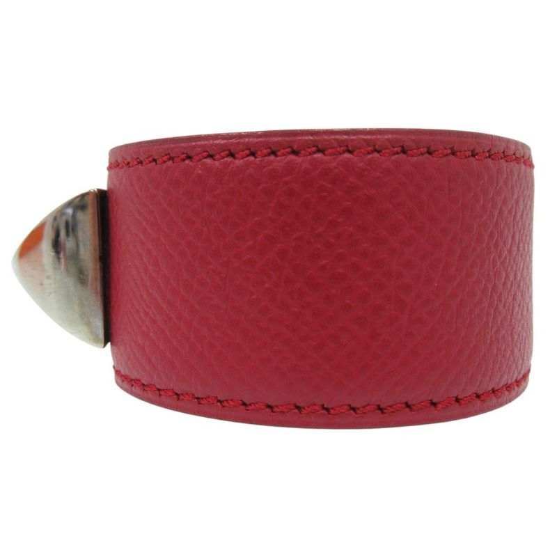 Hermes Medor Bangle Leather Metal Red Engraved D 0564 Hermes