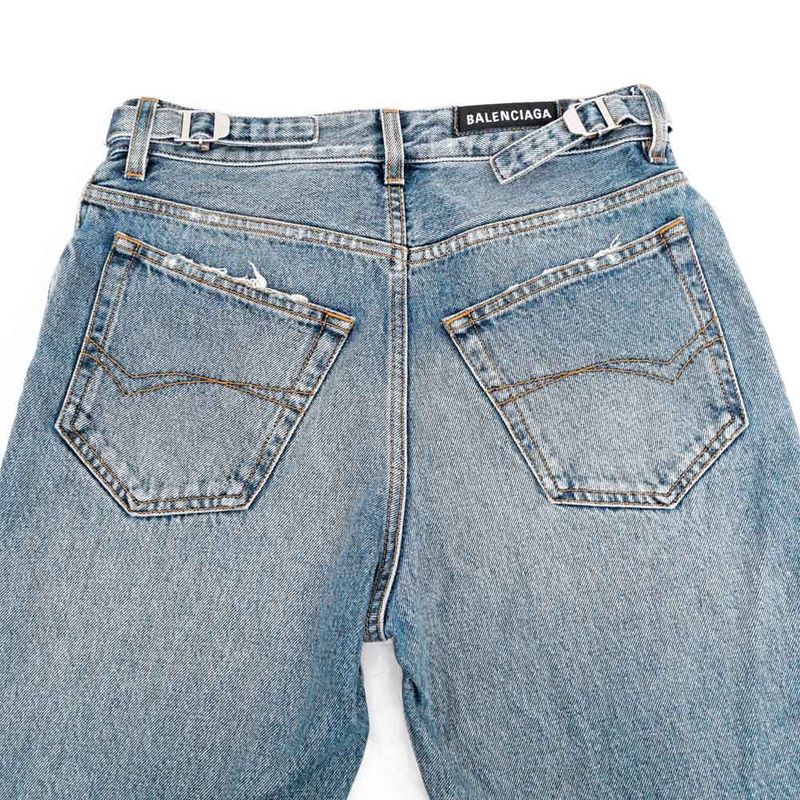 Balenciaga Denim Pants Damage XXS Size Blue Trousers Women's Apparel
