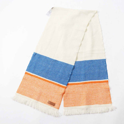 Hermes 100% Cashmere Lamb Leather Tagged Fringed Scarf Orange White Blue With