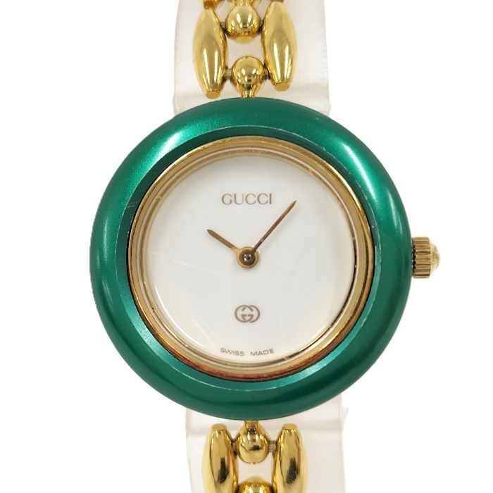 Gucci Ladies Watch Change Bezel Quartz SS GP White Dial