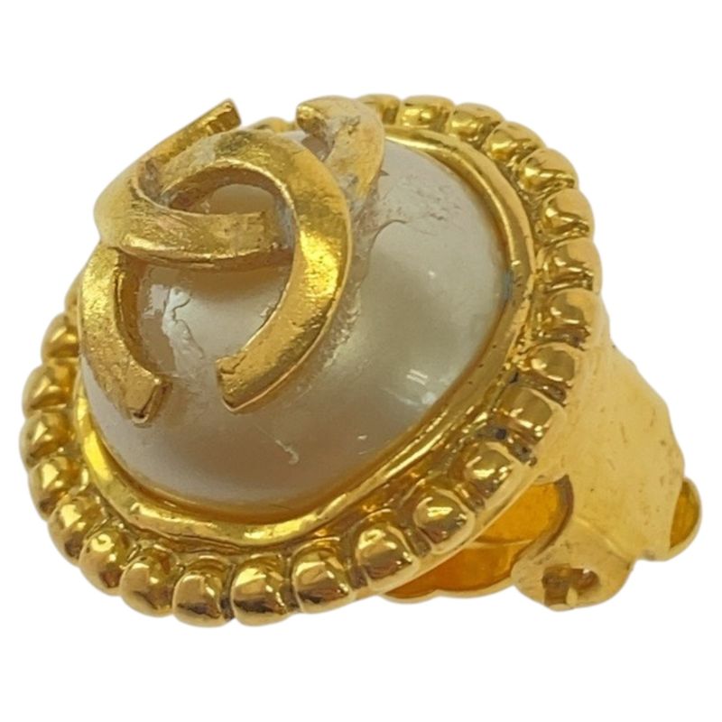 Chanel Coco Mark Faux Pearl Gold White Plated/faux Pearl Earrings Engraved 95A