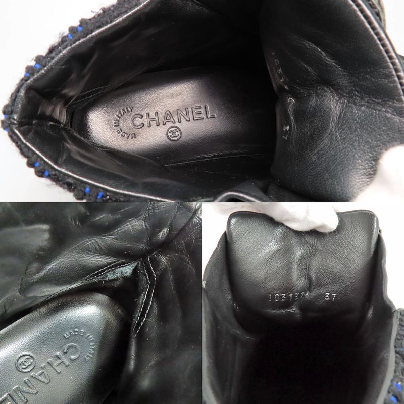Chanel High Cut Sneakers Chain Double Zip 37 Coco Mark Black Leather