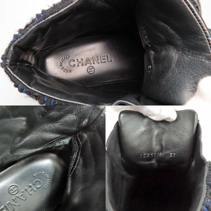 Chanel High Cut Sneakers Chain Double Zip 37 Coco Mark Black Leather
