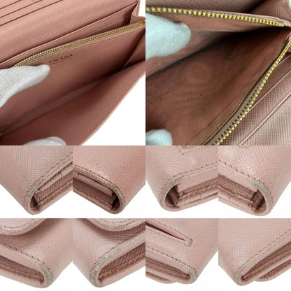 Prada Long Wallet 1mh132 Saffiano Leather Light Pink Gold Hardware Fold Simple