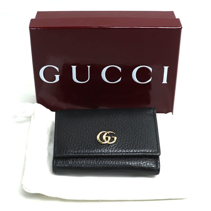 Gucci GG Marmont Compact Wallet Trifold Wallet Black 644407 Ladies Preowned